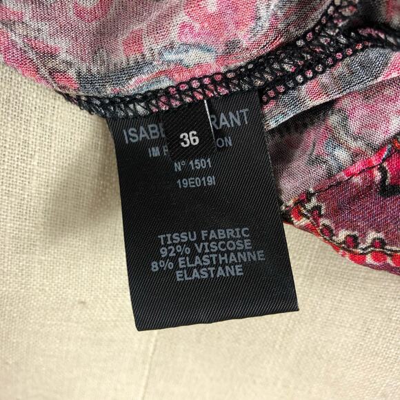 ISABEL MARANT Red Pink Paisley Mini Dress Ruched Summer Stretch Colorful 36 S - Picture 5 of 6